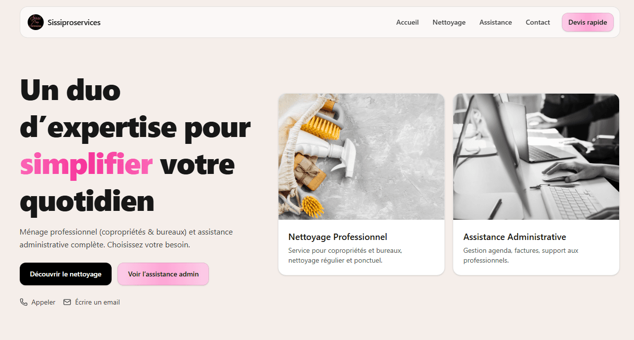 Image du projet Site assisstance administrative et nettoyage pro